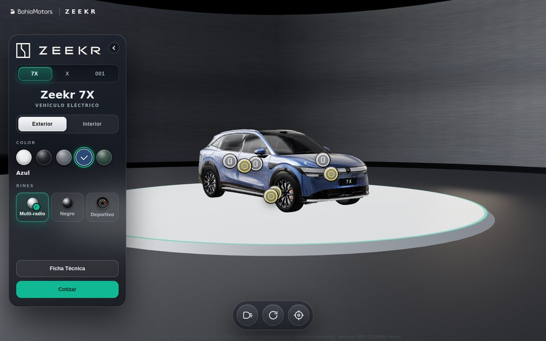 Digital Room: Zeekr 7X azul en el showroom 3D