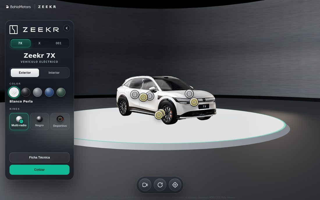 Digital Room: Zeekr 7X blanco en el showroom 3D